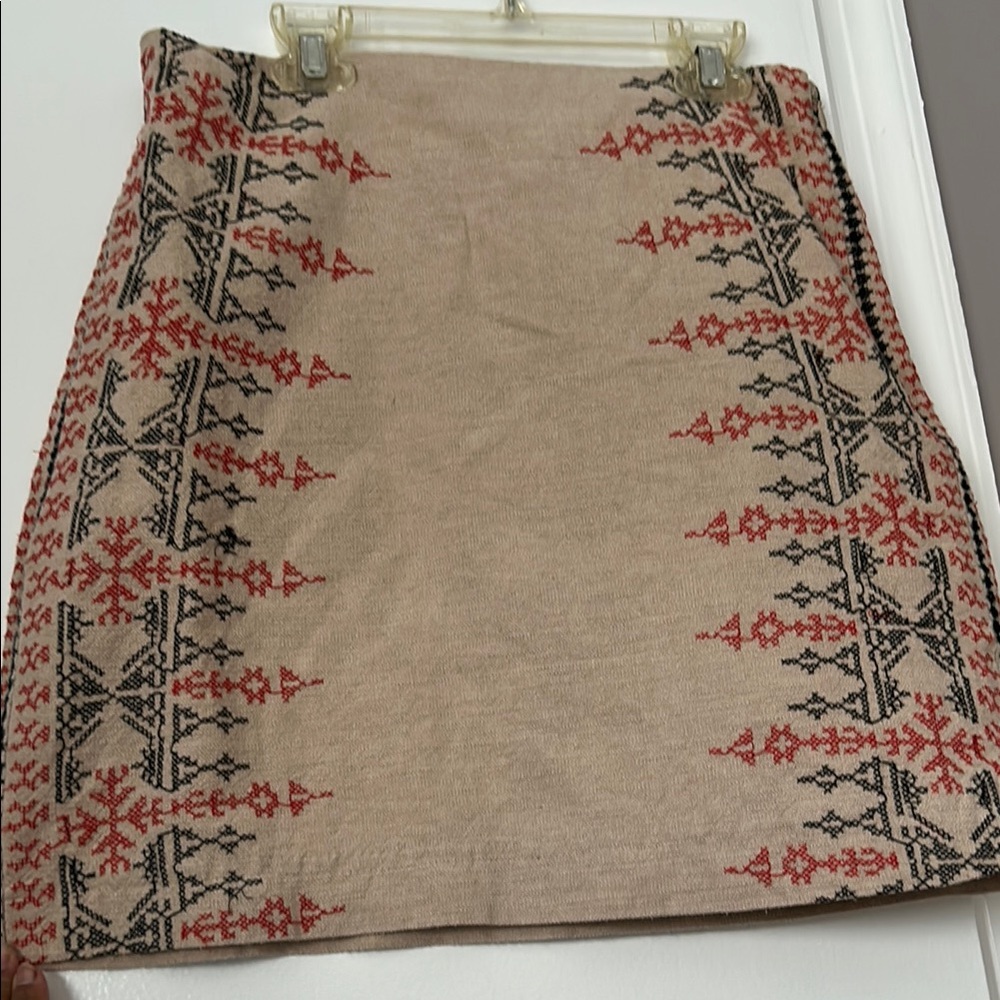 LOFT Embroidered Beige Skirt with Red and Black Accents